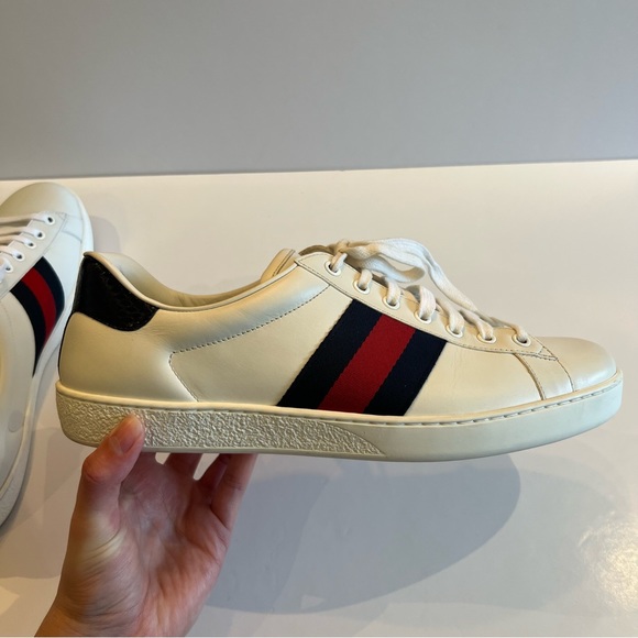 Gucci Ace Embroidered Low-Top Sneakers in White with Navy&Red - Men size US 9.5 - Picture 10 of 16
